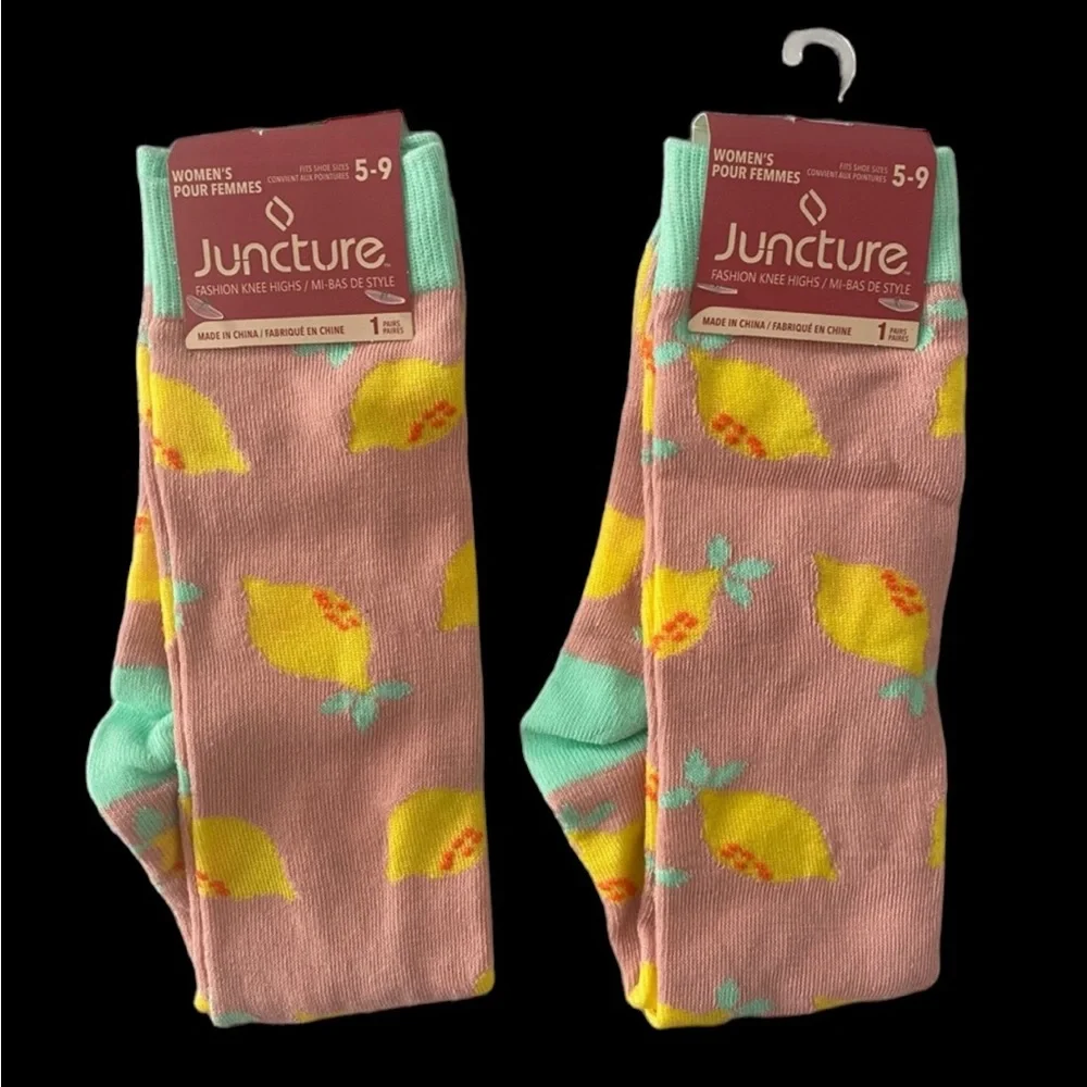 2 Pairs Lemon Print Fashion‎ knee High Socks
